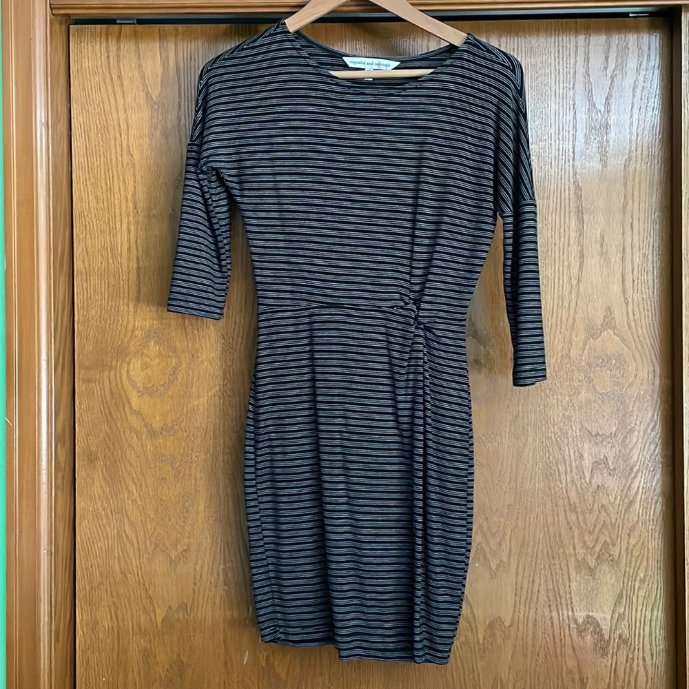 Cupcakes & Cashmere black with cream stripes, dress. Size XS